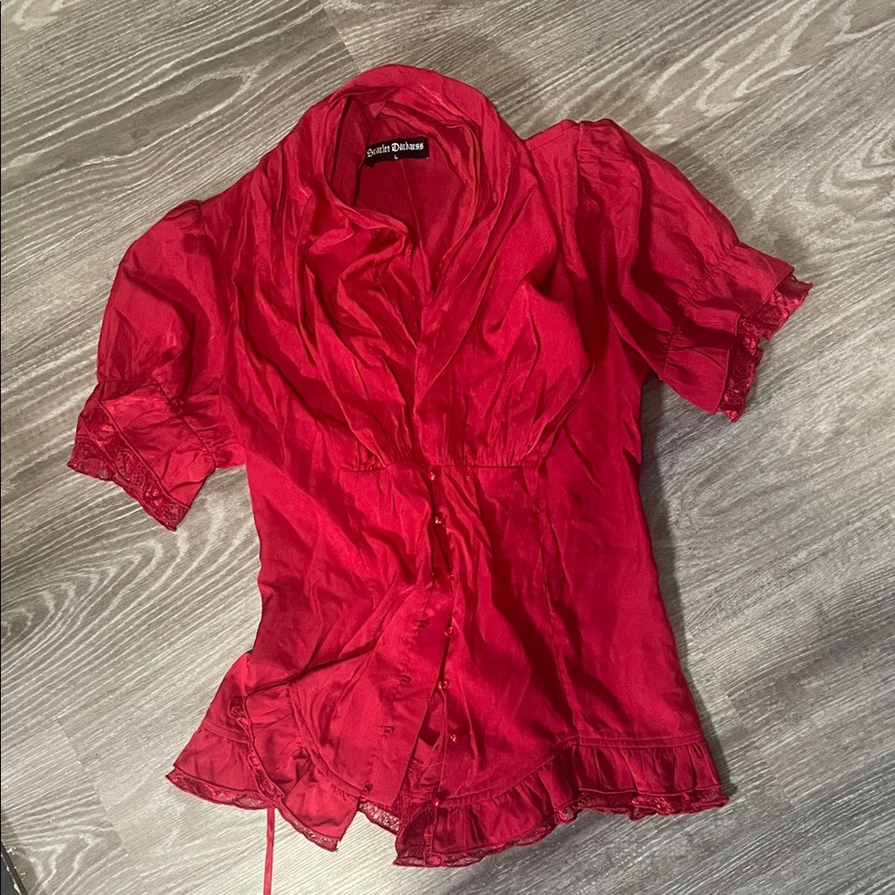 Scarlet Darkness Crimson Red Ruffle Blouse